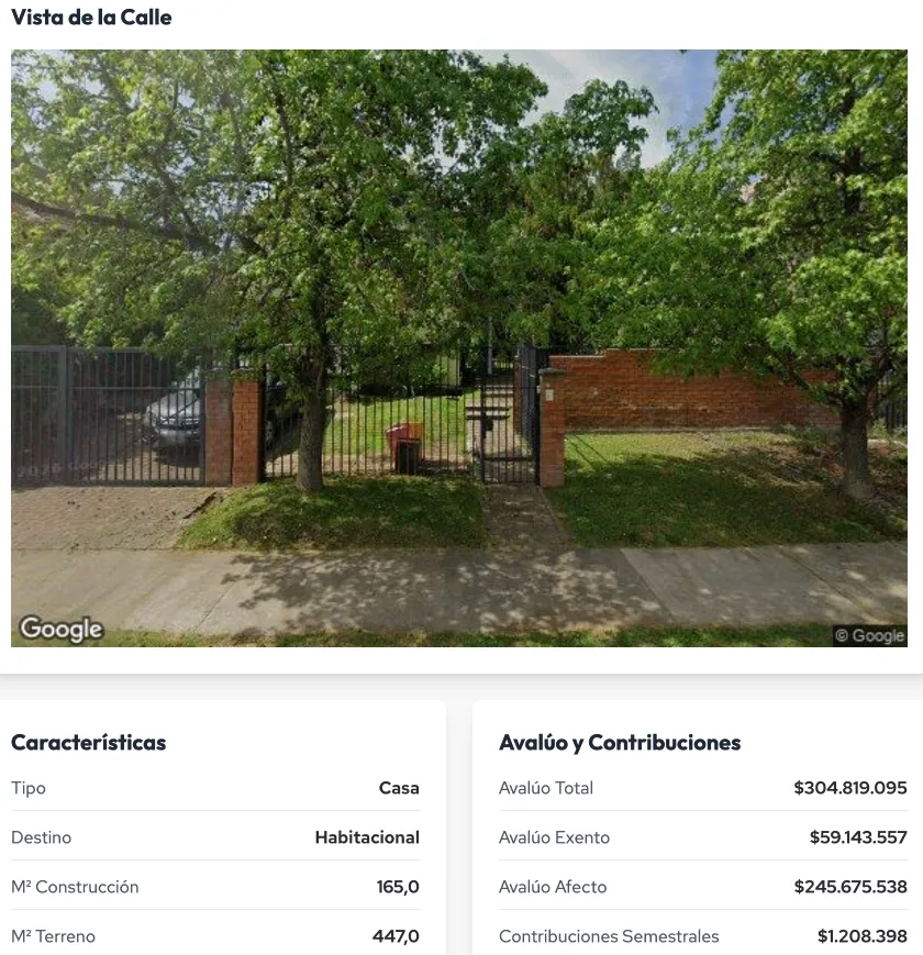 Vista de calle y características de la propiedad